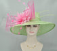 Sinamay Kentucky Derby Hat: Green Wide Brim with Pink Flower