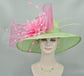 Sinamay Kentucky Derby Hat: Green Wide Brim with Pink Flower