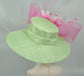 Sinamay Kentucky Derby Hat: Green Wide Brim with Pink Flower