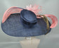 Navy Feather Flower Derby Hat: Silk Abaca Bow Ascot Hat