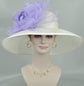 Wide Brim Sinamay Derby Hat: Ivory Wedding Tea Party Hat with Lavender Silk Flower