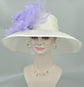 Wide Brim Sinamay Derby Hat: Ivory Wedding Tea Party Hat with Lavender Silk Flower