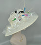 Wide Brim Sinamay Derby Hat: Feather Flower, Ostrich Quills