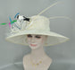 Wide Brim Sinamay Derby Hat: Feather Flower, Ostrich Quills