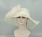 Wide Brim Sinamay Hat: Ivory with Blush Pink Silk Flower