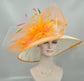Feather Flower Kentucky Derby Hat: Orange & White Handmade Sinamay