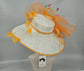 Feather Flower Kentucky Derby Hat: Orange & White Handmade Sinamay
