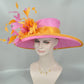 Sinamay Kentucky Derby Hat: Hot Pink & Orange Wide Brim Ascot Hat
