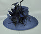 Navy Blue  w Feather Flowers  Kentucky Derby Hat ,Tea Party Carriage Party  Royal AscotWide Brim  Sinamay Hat