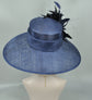 Navy Blue  w Feather Flowers  Kentucky Derby Hat ,Tea Party Carriage Party  Royal AscotWide Brim  Sinamay Hat