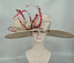 Taupe Sinamay Derby Hat: Feathered Ascot Wedding Party Hat
