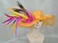 Orange Sinamay Wide Brim Kentucky Derby Hat: Feather Flower Wedding Hat
