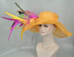 Orange Sinamay Wide Brim Kentucky Derby Hat: Feather Flower Wedding Hat