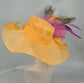 Orange Sinamay Wide Brim Kentucky Derby Hat: Feather Flower Wedding Hat