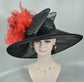 Black + Red Kentucky Derby Hat, Church hat, Tea Party Hat, Custom hat, Formal Hat, Fashion HatWide Brim Sinamay w Organza Hat