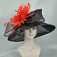 Black Sinamay Derby Hat: Yellow Feather Flower, Wide Brim Organza