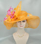 Orange Sinamay Kentucky Derby Hat: Feather Flower, Wide Brim