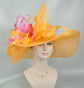 Orange Sinamay Kentucky Derby Hat: Feather Flower, Wide Brim