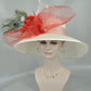 Kentucky Derby Hat: Ivory Sinamay Feather Flower & Bow Tea Party Hat