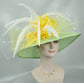 Sinamay Kentucky Derby Hat: Green Wide Brim Feather Flower