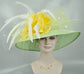 Sinamay Kentucky Derby Hat: Green Wide Brim Feather Flower