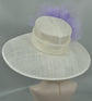 Wide Brim Sinamay Derby Hat: Ivory Wedding Tea Party Hat with Lavender Silk Flower