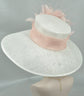 Wide Brim Kentucky Derby Hat, Ascot Hat for Wedding & Tea Party, Garden Party Hat, Mother of the Bride, Church White w Dusty/Blush Pink