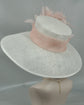 Church Kentucky Derby HatCarriage Tea Party Wedding Wide Brim  Royal A Hat  Sinamay Hat  Off White/Ivory  w Dusty/Blush  Pink Feather Flower