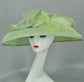 Spring Green Sinamay Derby Hat: Wide Brim, Rhinestones & Ostrich Feather