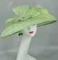 Spring Green Sinamay Derby Hat: Wide Brim, Rhinestones & Ostrich Feather