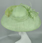 Spring Green Sinamay Derby Hat: Wide Brim, Rhinestones & Ostrich Feather