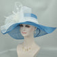Blue Sinamay Kentucky Derby Hat: Wide Brim Feathered Wedding Tea Party Hat