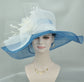 Blue Sinamay Kentucky Derby Hat: Wide Brim Feathered Wedding Tea Party Hat
