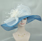 Blue Sinamay Kentucky Derby Hat: Wide Brim Feathered Wedding Tea Party Hat