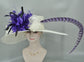 Wide Brim Kentucky Derby Hat: Ivory Sinamay with Purple Feather Flower