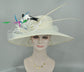 Wide Brim Sinamay Derby Hat: Feather Flower, Ostrich Quills