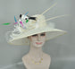Wide Brim Sinamay Derby Hat: Feather Flower, Ostrich Quills