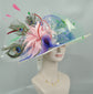 Wide Brim Sinamay Kentucky Derby Hat: Feather Flowers Tea Party