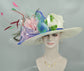 Wide Brim Sinamay Kentucky Derby Hat: Feather Flowers Tea Party