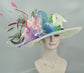 Wide Brim Sinamay Kentucky Derby Hat: Feather Flowers Tea Party