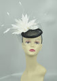 Sinamay Fascinator Hat: Black & White Feather Flower, Derby Tea Party Headband