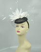 Sinamay Fascinator Hat: Black & White Feather Flower, Derby Tea Party Headband