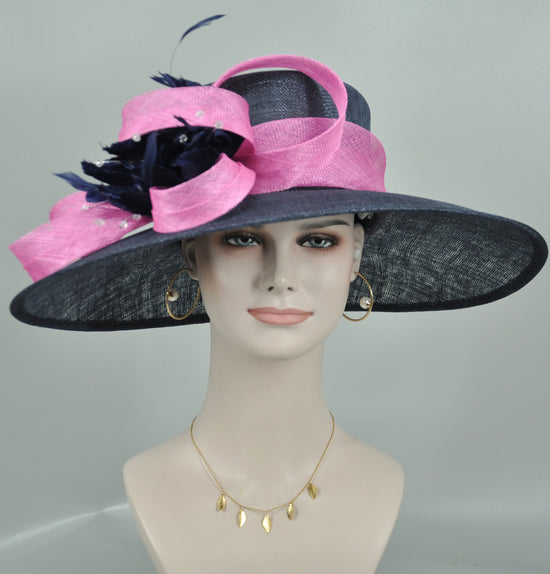 Navy Sinamay Kentucky Derby Hat: Wide Brim Royal Ascot Hat