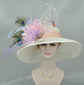 Wide Brim Sinamay Kentucky Derby Hat: Ivory, Blush Pink, Butterflies