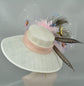 Wide Brim Sinamay Kentucky Derby Hat: Ivory, Blush Pink, Butterflies