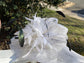 Wide Brim Sinamay Derby Hat: White Feather Flower Church Hat