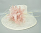Wide Brim Sinamay Derby Hat: Blush Pink Feather Church Hat