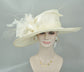 Ivory Sinamay Wide Brim Hat: Feather Flower Derby Ascot