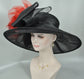 Black + Red Kentucky Derby Hat, Church hat, Tea Party Hat, Custom hat, Formal Hat, Fashion HatWide Brim Sinamay w Organza Hat