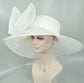 White Feather Flower Derby Hat: Wide Brim Sinamay Organza